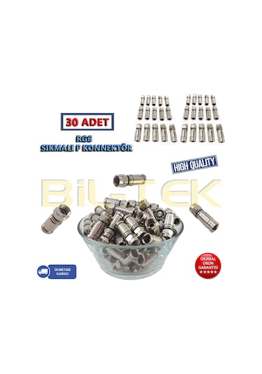 Rg6 Sıkmalı F Konnektör - 30 Adet