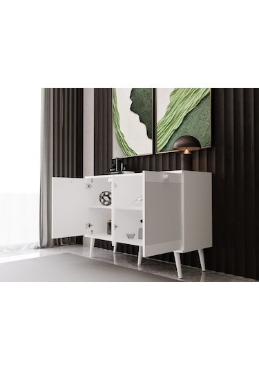 Melura Konsol 120 Cm %100 Mdf Lake Ahşap Ayaklı Beyaz