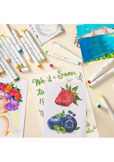 Mikro Çift Uçlu Fosforlu Kalem Art Marker 48 Renk Çok Renkli