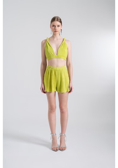 Holly Lolly Beli Lastikli Mini Comfy Şort Yeşil