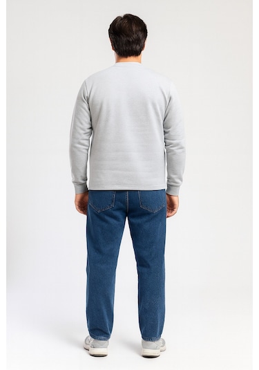 Vatan Tekstil İçi Polarlı Hafif Dar Kalıp Bisiklet Yaka Erkek Basic Sweatshirt Gri