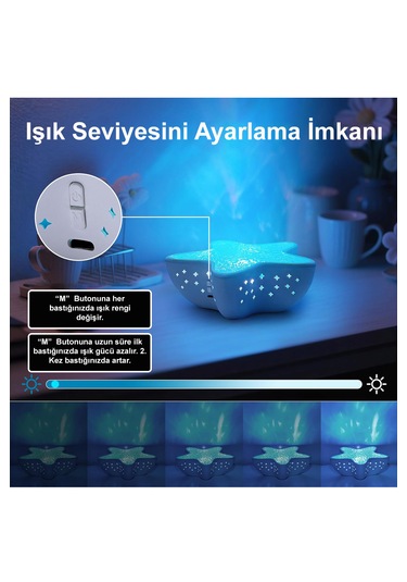 Greentech 7 Renk Şarjlı Deniz Yıldızı Projektör / Gt-lp01 Beyaz - Mavi