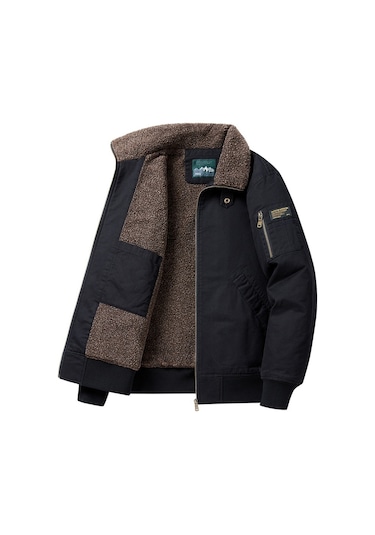 Sımıcg Erkek Ceket Kalın Yaka Pamuklu Mont Erkek Ceket - Siyah