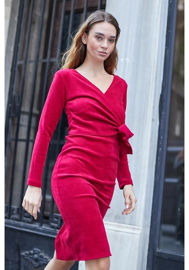 Kadın Hafif Likralı Triko Kruvaze Anvelop Bağcıklı Uzun Kol Diz Altı Uzun Elbise-şarap Şarap Kadın Hafif Likralı Triko Kruvaze Anvelop Bağcıklı Uzun Kol Diz Altı Uzun Elbise-şarap Şarap