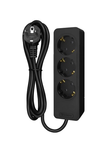 Seldur 3'lü Kablolu Topraklı Çocuk Korumalı 3'lü Siyah Priz 3 M