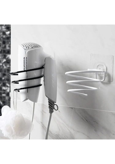 Alper Banyo Siyah Güçlü Yapışkanlı Fön Makinesi Askısı Fön Makinesi Tutucu Siyah