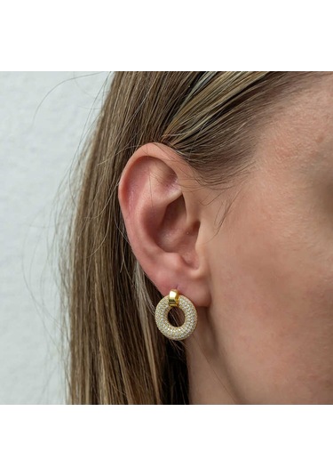 Kenpazar Gümüş Halka Gold Kadın Küpe Gümüş