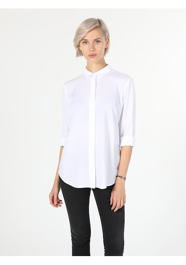 Colin's Basic Regular Fit Kadın Beyaz Uzun Kol Gömlek CL1050927_Q1.V1_WHT Beyaz
