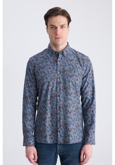 Twn Slim Fit İndigo Baskılı Pamuklu Gömlek 1ec02hd33259m Çok Renkli