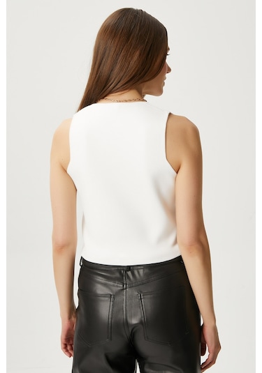 Ritnice Kadın Petite Çıtçıtlı Crop Krem Triko Yelek Krem