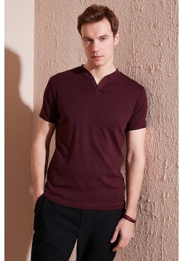 Buratti Pamuklu V Yaka Slim Fit Erkek T Shirt 5902122 Vişne