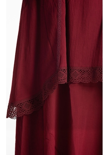Uzun Kol Şile Bezi Nervürlü Uzun Elbise Bordo Brd-bordo