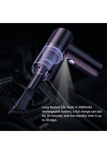 Ranyeek Kablosuz El Fırçası Süpürge, 120w 6000pa Güçlü Emme, Led Işık, 2000mah Batarya, Araç/ev/ofis Kullanıma Uygun, Siyah Islak-kuru İkili Kullanım