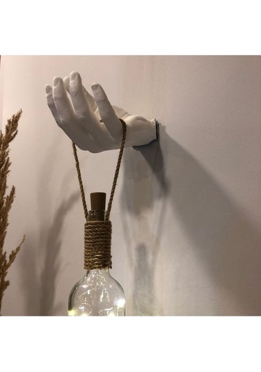 El Yapımı Heykel El Dekorlu Led Işıklı Beyaz Şarap Şişesi Aplik Çok Renkli