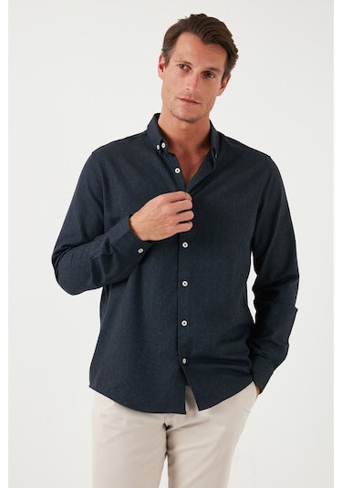 Buratti Pamuklu Regular Fit Düğmeli Yaka Kışlık Erkek Gömlek Cf24W127079 Koyu Lacivert