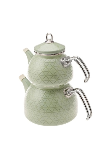 Karaca  Kristal Yeşil İndüksiyon Tabanlı Emaye Midi Çaydanlık Takımı