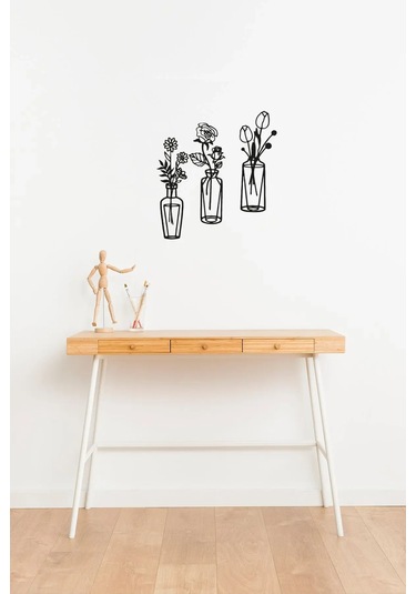 Vazo Çiçek Dekor Mdf Lazer Kesim 3'lü Duvar Tablosu 25x33 Cm
