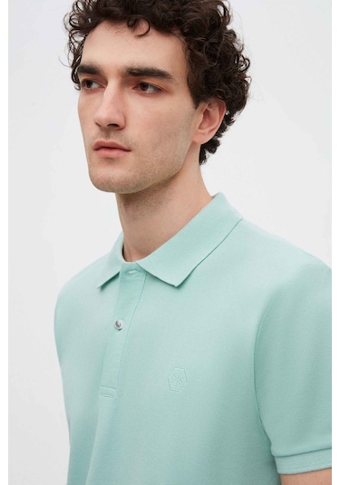 Ds Damat Regular Fit Açık Turkuaz Pike Dokulu %100 Pamuk Kıvrılmaz Polo Yaka Nakışlı T-Shirt 4HC14ORT51000 Turkuaz