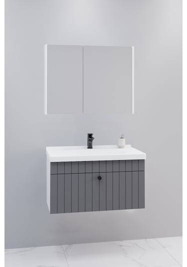 Alice 80 Cm Banyo Dolabı Bgn Aynalı Antrasit - Boy Dolap Hariç Antrasit