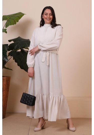 Buyuk Beden Elbise Uzun Kollu Kadin Tesettur Elbise Piliseli 001