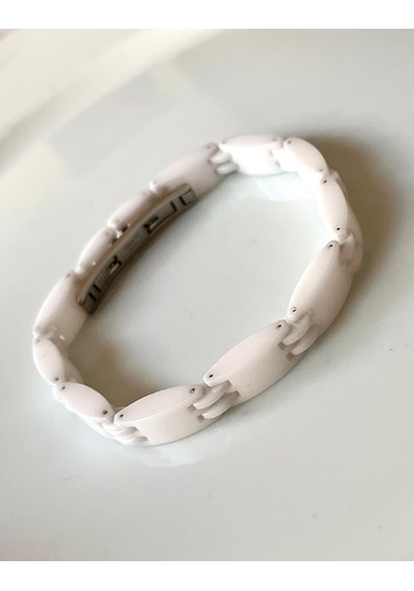 1. Sınıf Çelik Ve Seramik Mixli Beyaz Erkek Bileklik 20 Cm Beyaz