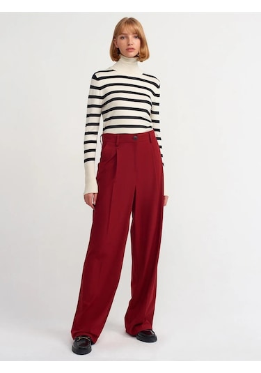 Dilvin Balıkçı Yaka Çizgili Droplu Kazak Krem 001