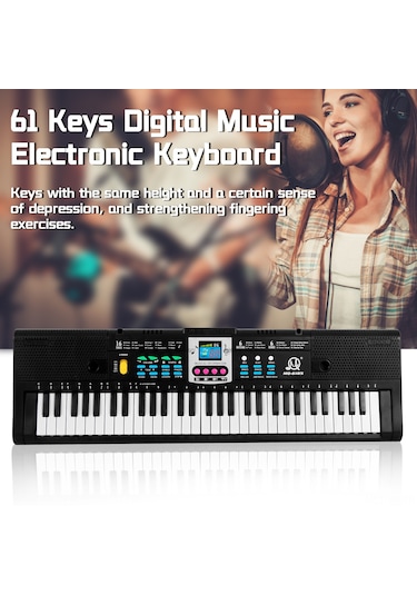 Vkemall 61 Tuşlu Siyah Mini Piyano - Çocuklar İçin Müzik Öğrenimi, Mikrofonlu Ve Usb Desteğiyle Mq-6185