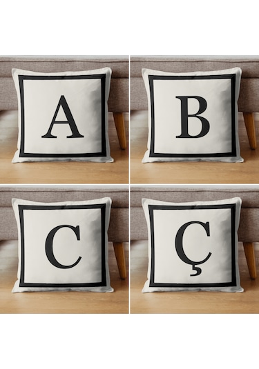 Harfli Kırlent Kılıfı - G Harfi - Dekoratif Kırlent Kılıfı Krem