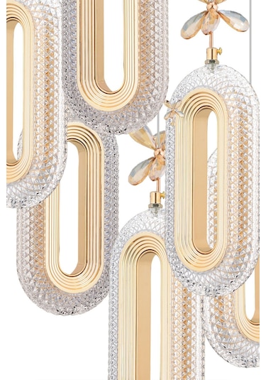 Alfa Led 6'lı Gold 3 Renk Modu Ledli Kristal Taşlı Modern Led Avize Gold