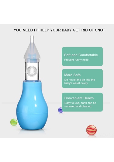 Yaozixa Mavi Yumuşak Materyal Bebek Burun Aspiratörü - Ters Akış Engeli, El Basma Tipi Burun Temizleyici