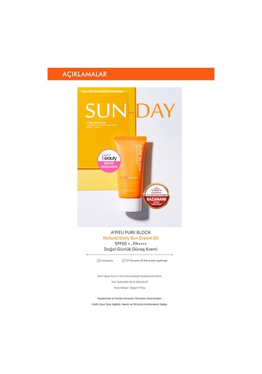 Missha Yapışkan His Bırakmayan Güneş Koruyucu Apıeu Pure Block Daily Sun Cream Ex Spf50/PA 50 ML