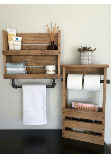 Halevia Ahşap Çok Amaçlı Raflı Havluluk Ve Tuvalet Kağıtlığı.