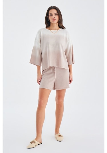 Peraluna Siri Blouse & Shorts Yazlık Triko Kadın Şort Takım Bej Bej