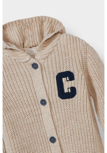 Defacto Erkek Bebek Nakışlı Kapüşonlu Düğmeli Hırka C8863a525auer42 Ekru