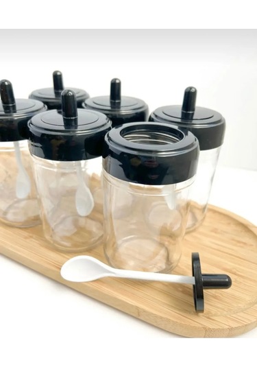 6 Adet Kendinden Kaşıklı Baharatlık Takımı Siyah Siyah