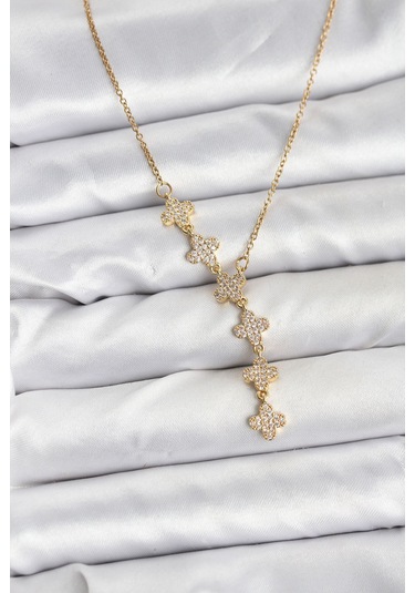 316l Çelik Zincir Gold Renk Yonca Model Kadın Kolye Renkli