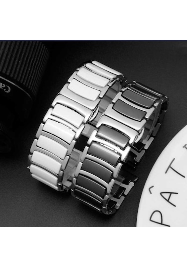 Ardemix Galaxy Uyumlu Watch 42mm 20mm Seramik Metal Kordon-siyah-gümüş