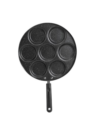 Hangfox 7 Delikli Alüminyum Teflon Tava - Hızlı Pişirme, Enerji Tasarruflu, Ev Ve Restoran Mutfakları İçin Yumurta/hamburger Kalıbı Siyah