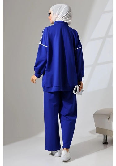 Kadın Saks Mavisi Mevsimlik Penye Alt Üst Spor Ve Rahat Tesettür Takım Saks Mavisi