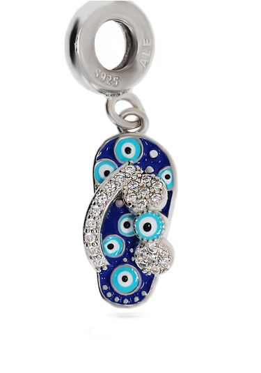 Kadın Parmak Arası Terlik Model Nazar Boncuğu Detay Gümüş Charm Gümüş