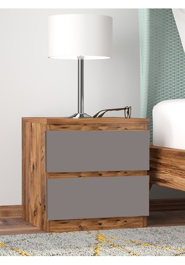 Umut Komodin Antrasit Gri - Atlantik Çam 45 Cm 2 Çekmeceli