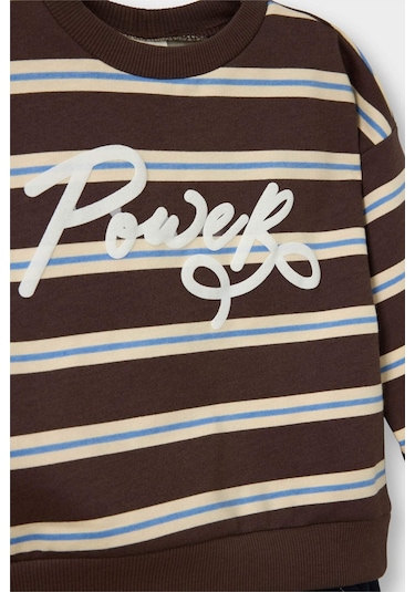 Defacto Erkek Bebek 2li Takım Baskılı Sweatshirt Jean Pantolon G3228a525wnbn258 Kahve-bn258