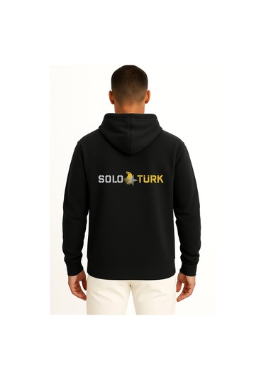 Kapüşonlu Solotürk F16 Gösteri Ekibi Cep Ve Sırt Tasarımlı Unisex Sweatshirt Siyah