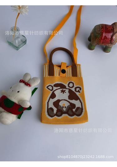 Yaz Sıcak Satış Sezon Örme Küçük Kare Çanta Kaliteli Çanta Crossbody Cep Khaki Cartoon 333 Haki