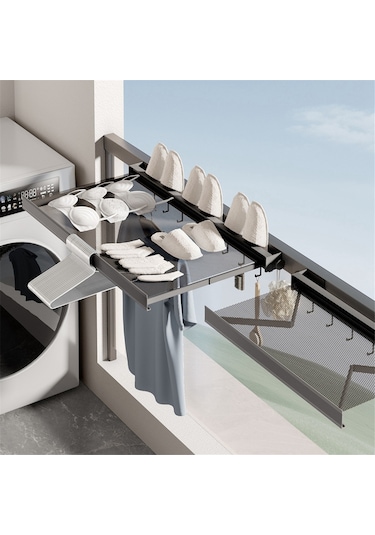 Xiaaokeji Geri Çekilebilir Görünmez Katlanır Çamaşır Kurutma Rafı,delmesiz,beyaz Beyaz
