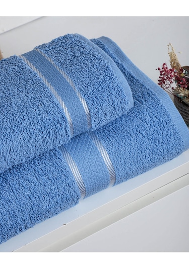 %100 Pamuk 2 Parça Kadın/erkek Banyo Duş Hamam Havlu Seti 90x150 Cm Mavi
