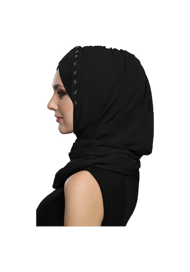 Şallı Takmatik Taşlı Siyah Hazır Türban Tesettür Bone Namaz Örtüsü Siyah