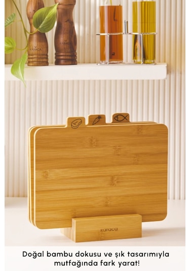 Karaca  Triple 4 Parça Ayaklı Bambu Kesme Tahtası Seti