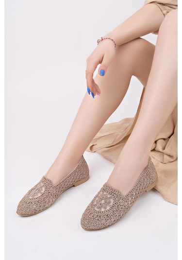 Sr-300 Hasır Babet Günlük Kadın Ayakkabı Ev Babeti Ev Ayakkabısı Vizon