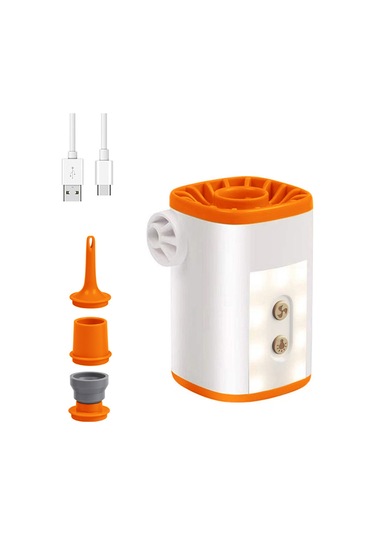 Mufunye Orman Kampı İçin 3600mah Şarj Cihazı Ve Led Işıklı Hızlı Şişirici/boşaltıcı Pompa - Turuncu Beyaz
